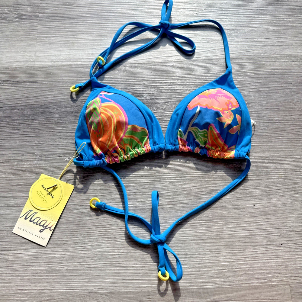 Maaji Fruit Punch Alana Sliding Triangle Bikini Reversible Top, Blue, Large